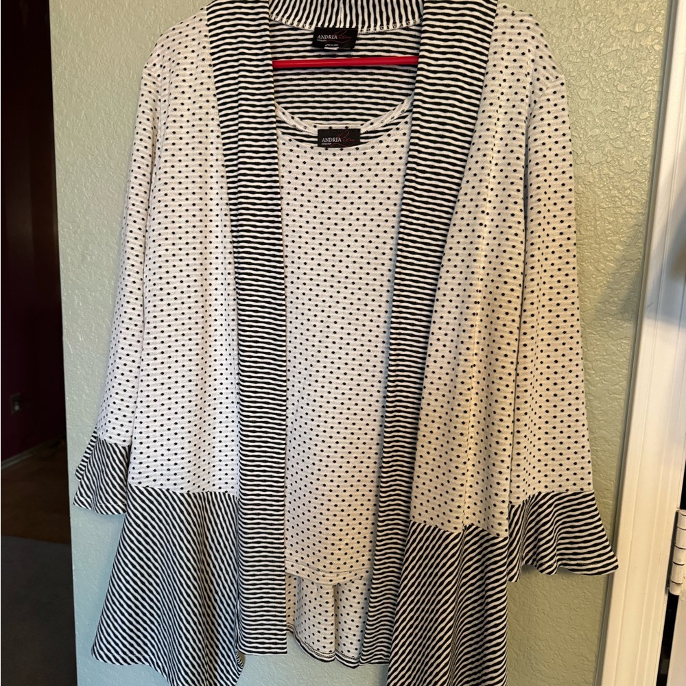 Black and White Striped and Polka Dot tank with light weight Jacket